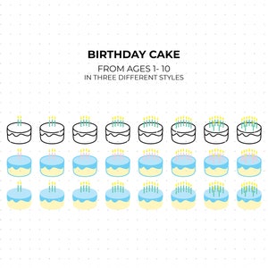 birthday cake svg, kid&#39;s birthday clipart, age 1 up to 10 png, dxf logo, 10 candles vector eps cut files for cricut and silhouette use