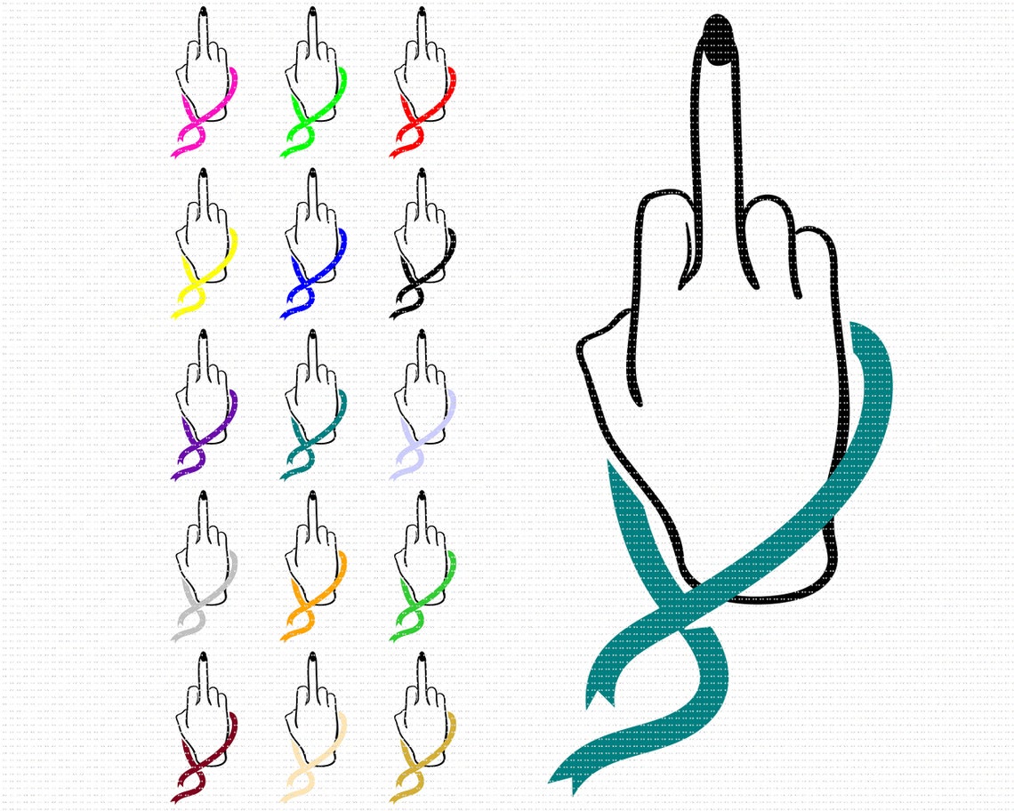 Download Awareness ribbons svg middle finger clipart fuck cancer | Etsy