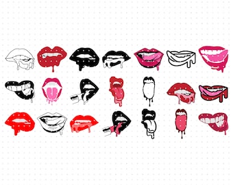 dripping lips svg, biting wet mouth clipart, lips png, dripping lips dxf logo, tongue vector eps cut files for cricut and silhouette use