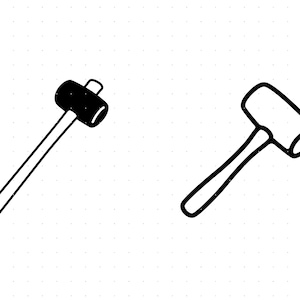 May include: Two black rubber mallets with wooden handles. The mallets are angled and have a rounded head.