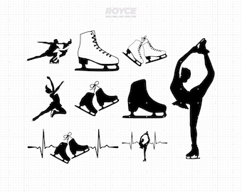 ice skating svg, ice skates heartbeat svg, skating shoes svg, clipart, png, dxf logo, vector eps cut files for cricut and silhouette use