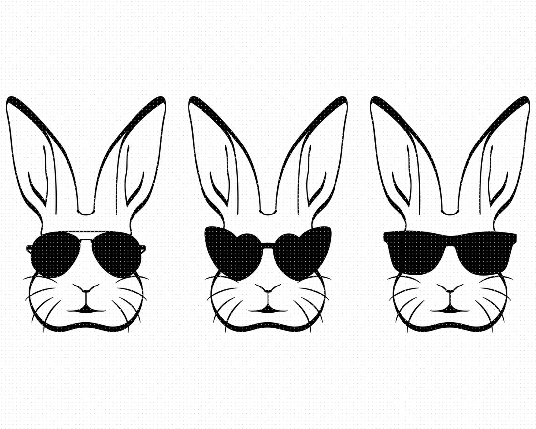 Cute Bunny Face Svg, Bunny With Sunglasses Svg, Rabbit Face With ...