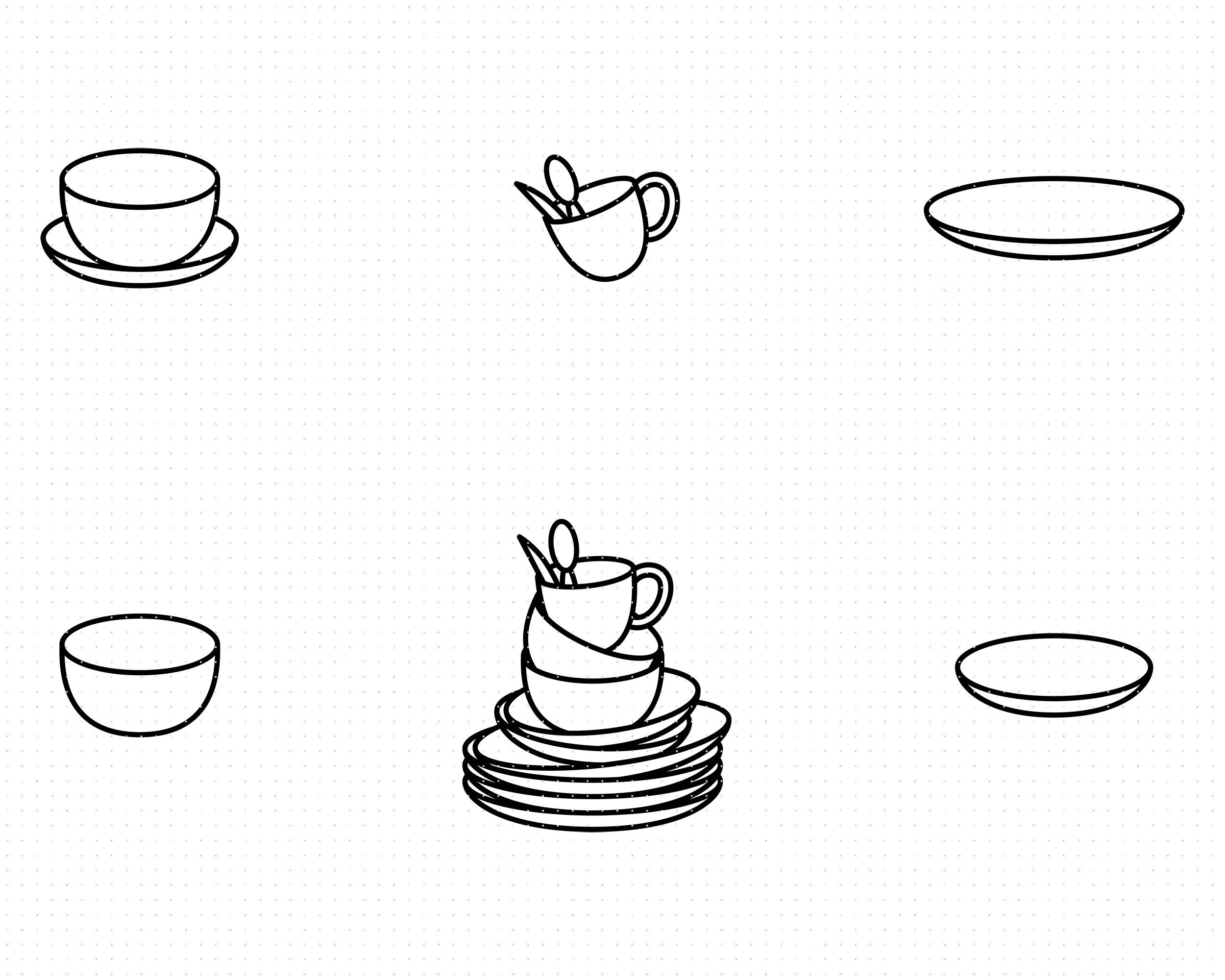 Dirty Dishes Svg Mug Clipart Dinner Plates Png Dxf Logo Etsy