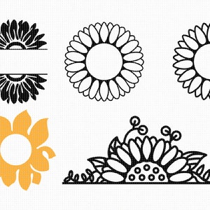 sunflower split monogram svg, sunflower border clipart, divider png, dxf page decoration, eps cut files for cricut and silhouette use