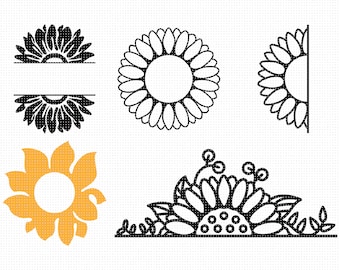 Sunflower Split Monogram SVG: Border Clipart, Page Decoration (Digital Files)