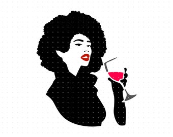 Afro Woman Drinking Wine SVG: Black Lady Clipart (Digital Files)