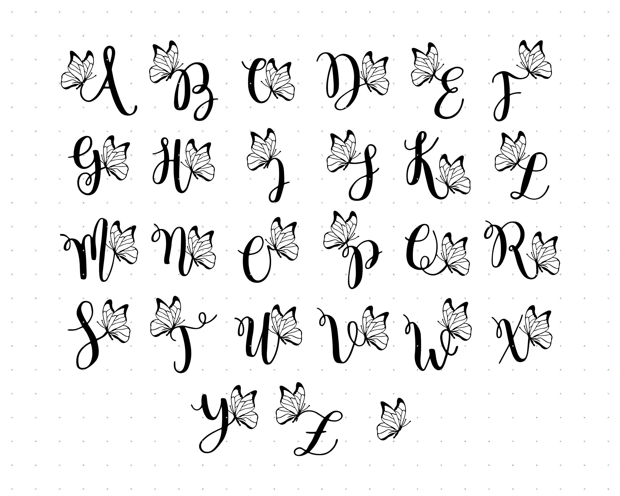 Butterfly Cursive Alphabet SVG: Letter Clipart, Vector Cut Files - Etsy