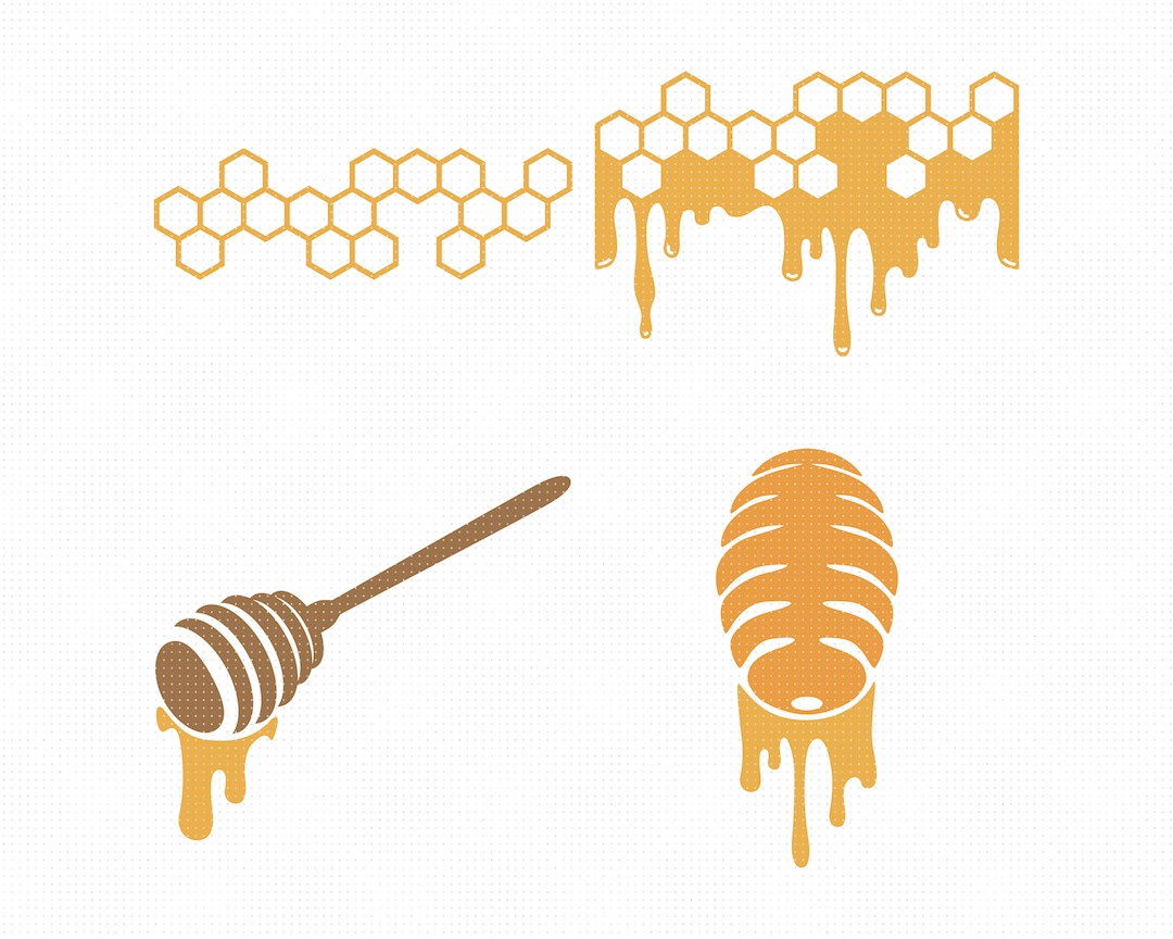Honey Comb Svg, Honey Drip Clipart, Honey Stick Png, Beehive Dxf Logo