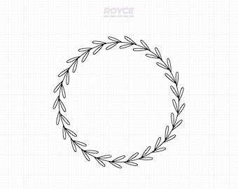 May include: A black and white wreath made of simple leaf shapes.