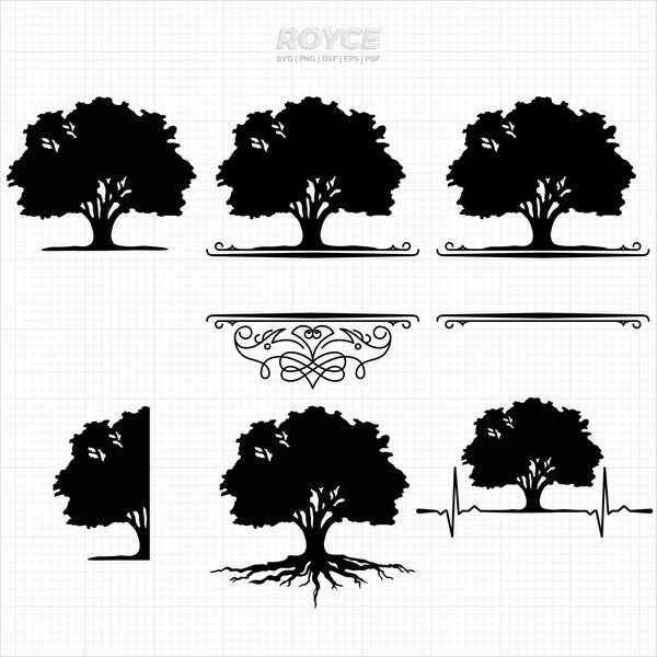 oak tree split frame svg, oak family tree clipart, family name png, oak tree dxf logo, vector eps cut files for cricut and silhouette use