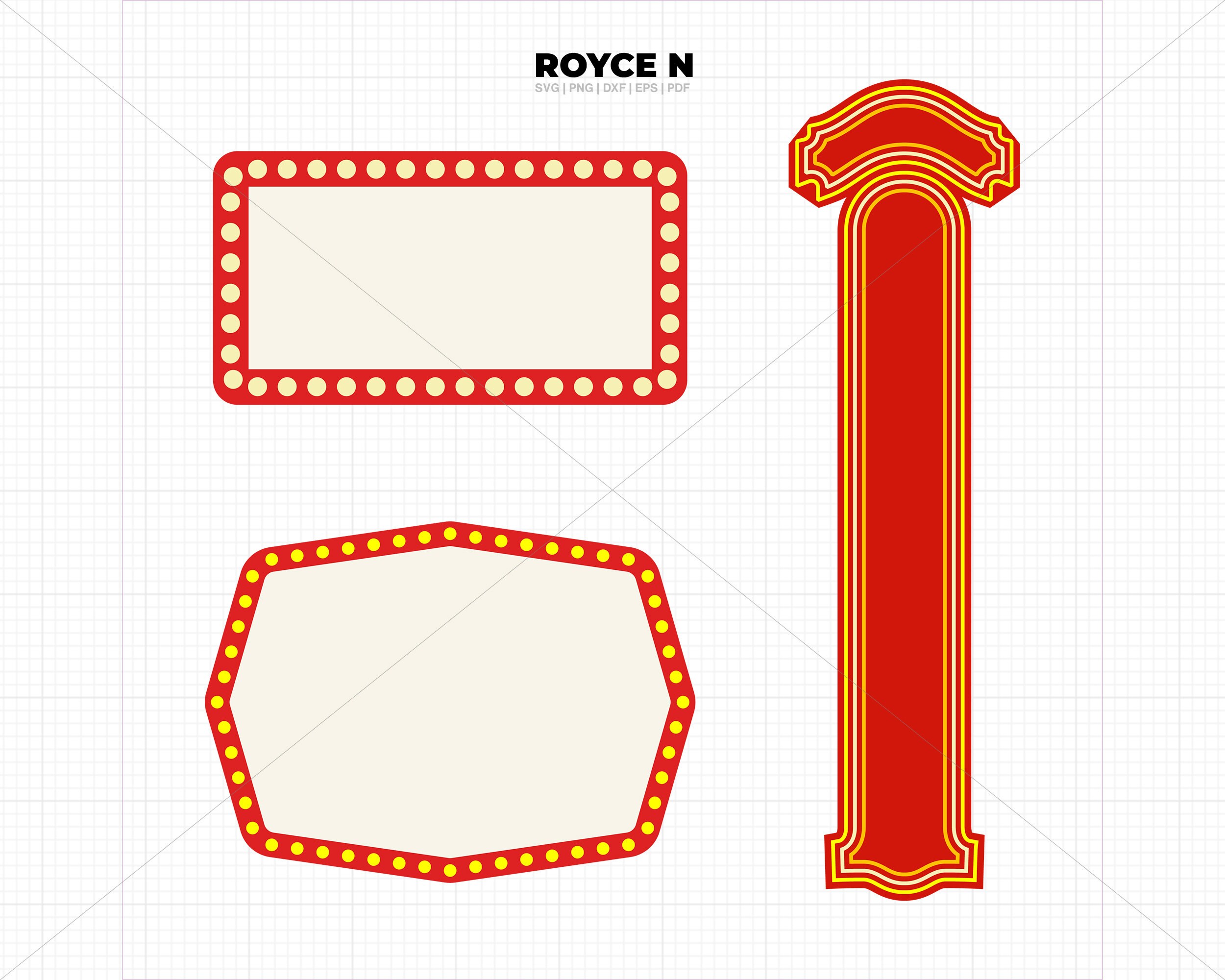 Marquee Sign Monogram Frame Svg, Theater Sign Border Clipart