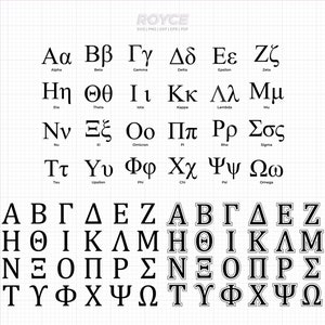 alfabeto griego svg, símbolos griegos clipart, signos de hermandad png, signos de fraternidad logotipo dxf, archivos de corte eps vectoriales para uso cricut y silueta