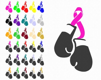 awareness ribbons svg, boxing gloves clipart, knockout cancer png, fight dxf, pink ribbon svg, teal ribbon svg, blue ribbon svg