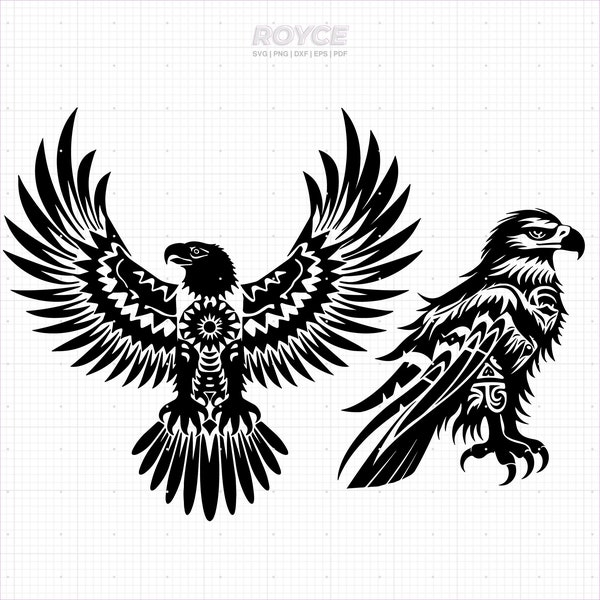 tribal eagle svg, eagle clipart, eagle with tribal patterns png, eagle dxf, eagle vector, eps, svg cut files for cricut, commercial use svg