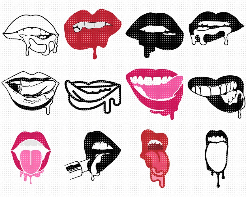 Dripping Lips Svg Biting Wet Mouth Clipart Dxf Tongue Png Etsy