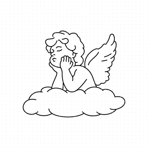 Cherub Engel svg, ein kleiner Engel Clipart, niedlicher Engel png, Engel auf Wolken dxf Logo, Vektor-Eps geschnittene Dateien für Cricut und Silhouette verwenden