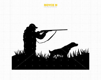 Hunter and Dog Clipart, Hunting (svg, png, dxf, eps, pdf) (Digital Download)