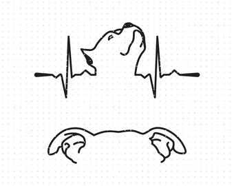 pitbull heartbeat svg, pitbull ear outline clipart, pitbull heartbeat png, dxf logo, vector eps cut files for cricut and silhouette use