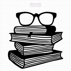 stack of books with glasses svg, school book clipart, school teacher png, dxf, vector, eps, svg cut files for cricut, commercial use svg