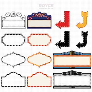 marquee sign monogram frame svg, theater sign border clipart, movie sign png, dxf page decoration, eps cut files for cricut and silhouette