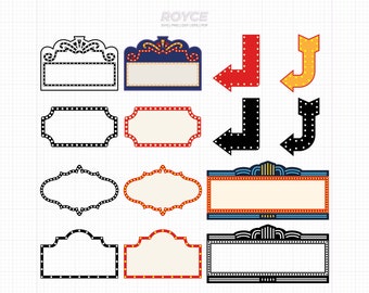 marquee sign monogram frame svg, theater sign border clipart, movie sign png, dxf page decoration, eps cut files for cricut and silhouette