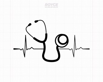 Estetoscopio con latidos del corazón SVG: Clipart médico de enfermera (descarga digital)
