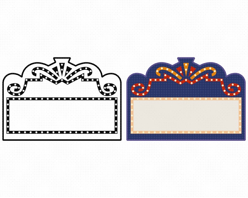 Marquee sign monogram frame svg theater sign border clipart | Etsy