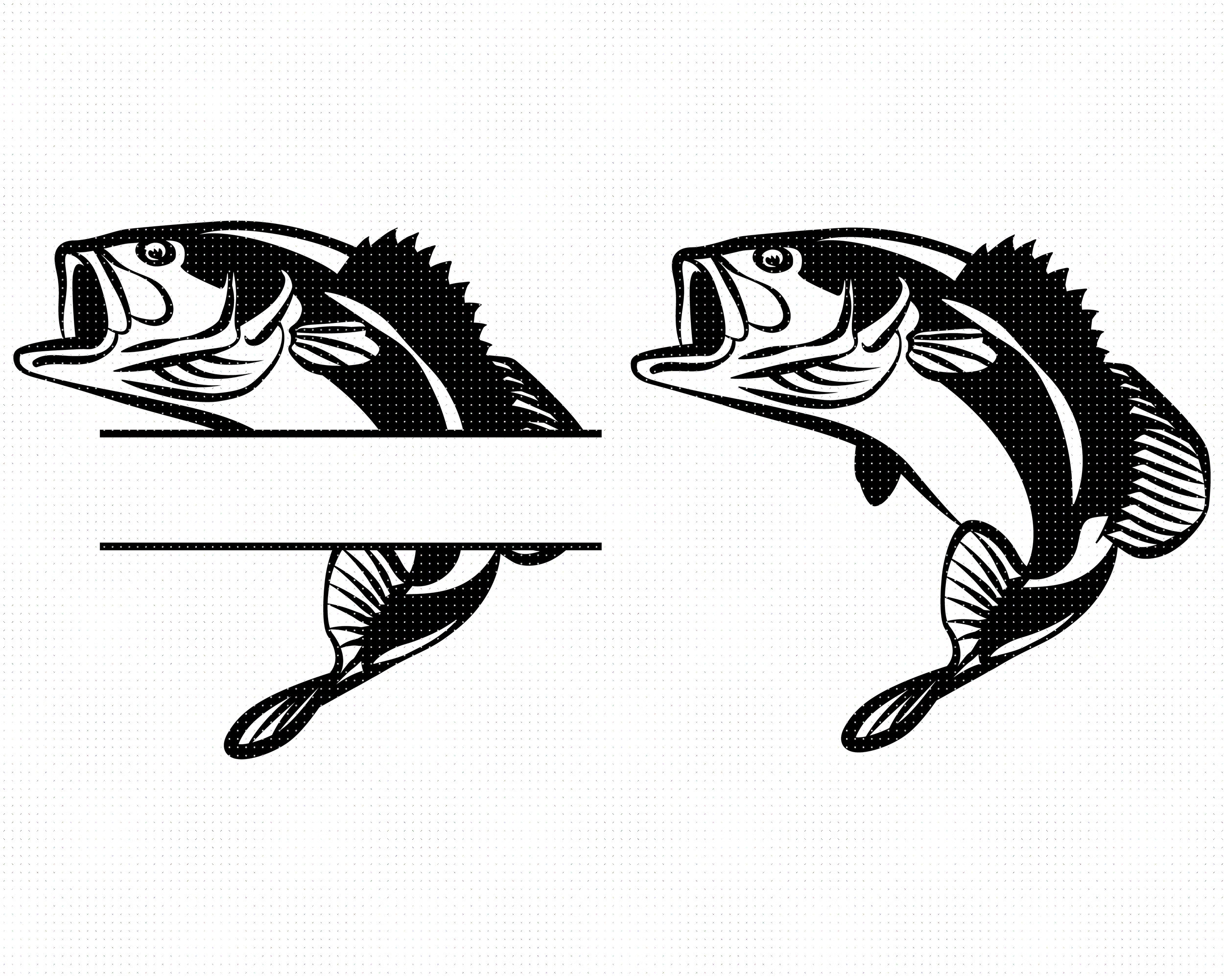 Bass Fishing Split Monogram Svg, Split Fish Svg, Clipart, Divider