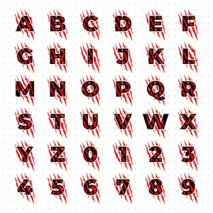 lettere di graffio di animali in formato SVG, clipart di numeri di artigli di animali, alfabeto graffiato png, logo DXF, file di taglio vettoriali eps per cricut e silhouette
