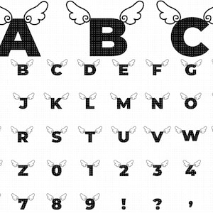 letters with wings svg, alphabet with angel wings svg, font with wings svg, dxf logo, vector eps cut files for cricut and silhouette use