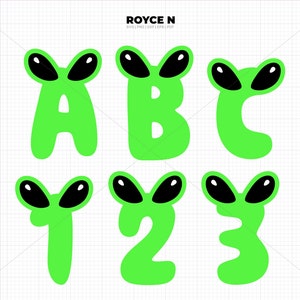 alfabet met buitenaardse ogen svg, buitenaardse ogen clipart, letters png, cijfers dxf logo, buitenaardse vector eps gesneden bestanden voor cricut en silhouette gebruik