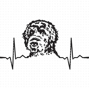labradoodle perro latido del corazón svg, imágenes prediseñadas de raza de perro, labradoodle png, logotipo de labradoodle dxf, archivos de corte eps vectoriales para uso cricut y silueta