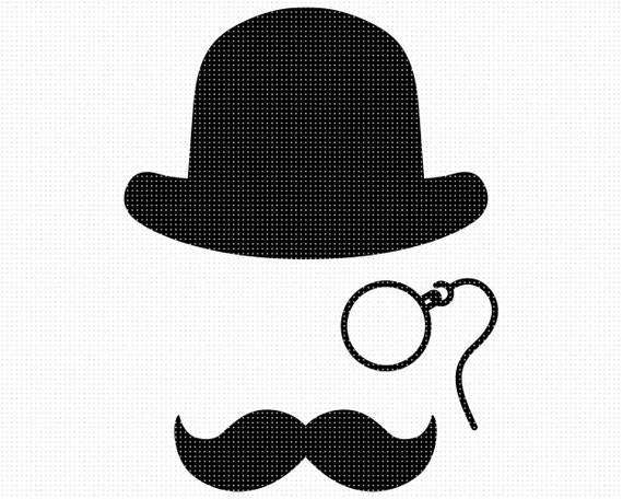 monocle svg, bowler hat clipart, mustache png, eps, dxf