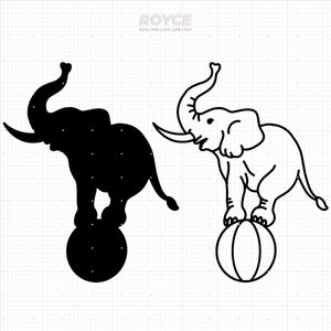 elefante equilibrio sobre una bola svg, imágenes prediseñadas de elefante de circo, elefante de carnaval png, dxf, vector, eps, archivos de corte svg, uso comercial svg