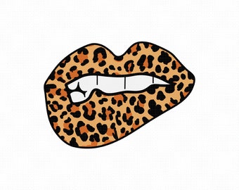 leopard print lips svg, biting lips clipart, cheetah pattern png, animal skin dxf logo, vector eps cut files for cricut and silhouette use