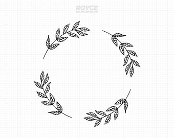 Corona de hojas dibujada a mano en formato SVG, imágenes prediseñadas de monogramas (descarga digital)