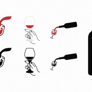 Femme main tenant un verre à vin svg, verser sur un clipart de verre à vin, vin png, dxf pour logo, fichier de coupe vectoriel eps pour cricut et silhouette