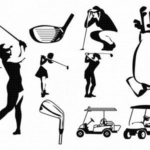 female golfer svg, golf bag clipart, golf club head png, golf svg, woman golfer dxf, girl golfer svg, golf cart svg, golf cart clipart