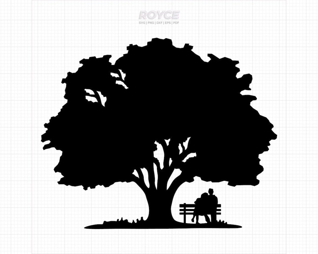 A Couple Sitting on a Bench Under an Oak Tree Svg, Couple on a Bench ...