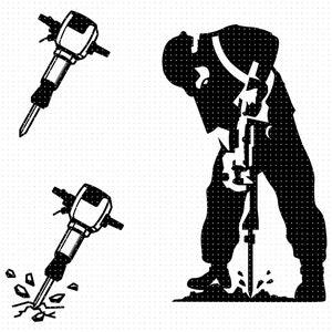 jackhammer svg, bouwvakker clipart, bouwvakker met jackhammer png, dxf, vector eps-bestand knippen voor cricut en silhouette