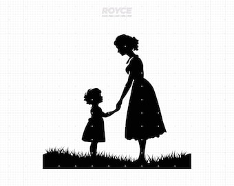 Mère et enfant Silhouette SVG : Clipart fête des mères (fichiers numériques)