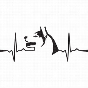 husky heartbeat svg, cute husky face clipart, dog png, dxf for logo, vector eps cut files for cricut and silhouette use