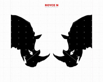 Fighting Rhinos Silhouette, Vector Cut Files (svg, png, dxf, eps, pdf)