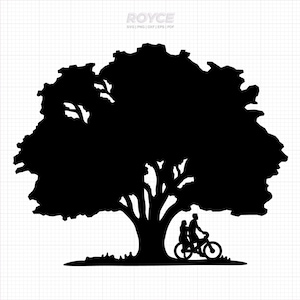 a couple on a bicycle under an oak tree svg, oak tree clipart, couple png, dxf, vector, eps, svg cut files for cricut, commercial use svg