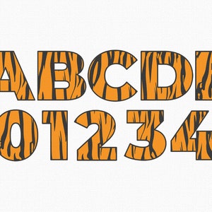 Tiger alphabet svg, animal skin letters clipart, tiger stripe dxf, numbers eps,  animal print png