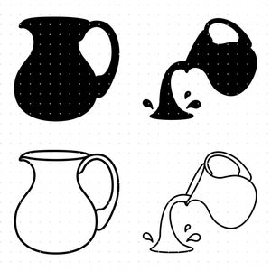 brocca di vetro in formato SVG, acqua che fuoriesce dalla clipart della brocca, brocca d'acqua png, logo dxf dell'acqua versata, file tagliati vettoriali eps per cricut e silhouette