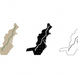 Puede incluir: Tres contornos estilizados de mapas del noreste de los Estados Unidos. Un mapa es de color beige con una línea verde, otro es negro con puntos blancos y el último es un contorno negro.