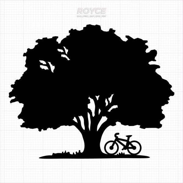 bicycle under an oak tree svg, bicycle under a tree clipart, png, dxf, vector, eps, svg cut files for cricut, commercial use svg