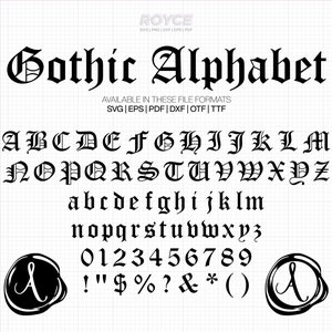 gothic alphabet svg, old english font svg, blackletter svg, gothic script svg, wax seal svg, clipart, png, dxf, vector eps cut files cricut image 1