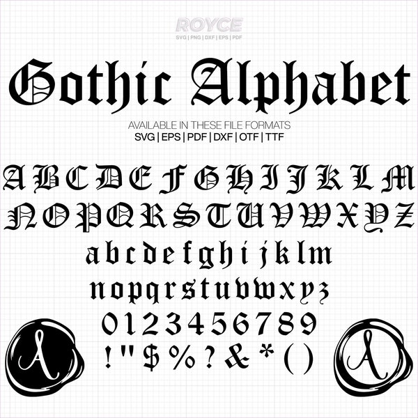 gothic alphabet svg, old english font svg, blackletter svg, gothic script svg, wax seal svg, clipart, png, dxf, vector eps cut files cricut